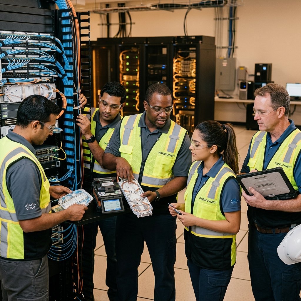 Fiber Optic Solution team working on telecom infrastructure